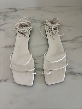 Jeffrey Campbell White Wrap-Strap Square Toe Sandals